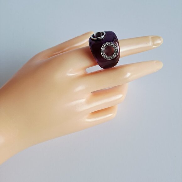 New Purple Transparent with Two Circles Crystals Silver 925 Ring Size 7 - Picture 16 of 16